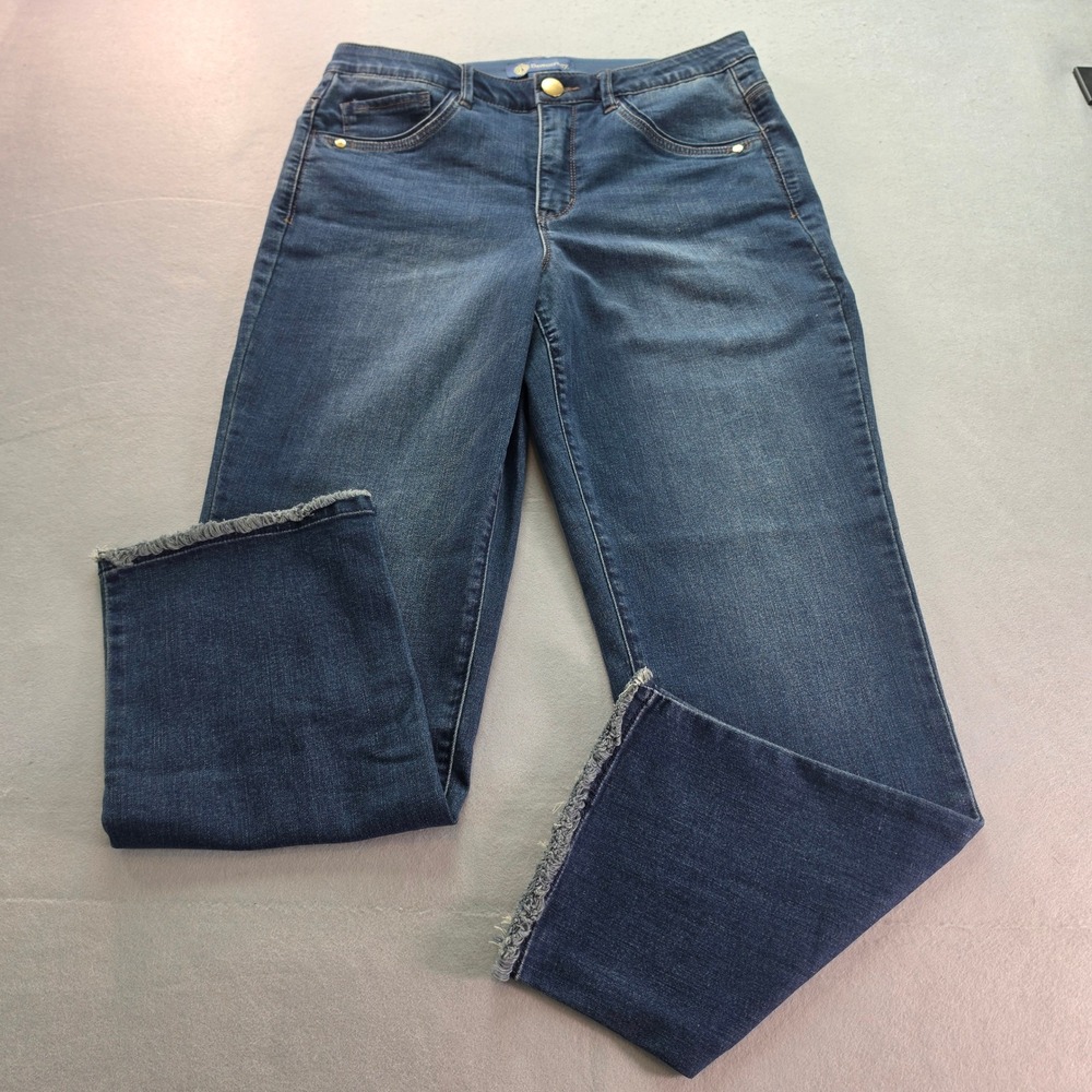 Democracy Absolution Jeans Womens 12 Blue High Rise Slim Straight Frayed Hem